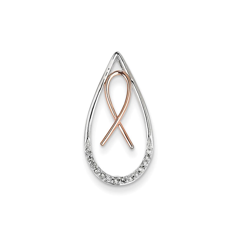 14k Two-Tone Gold Real Diamond Awareness Ribbon in Teardrop Slide
