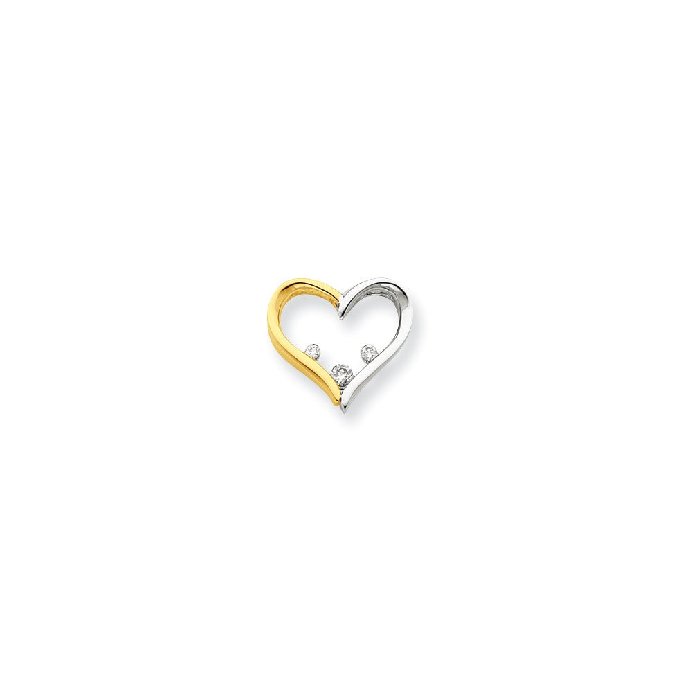 14k Two-Tone Gold Real Diamond Heart Slide