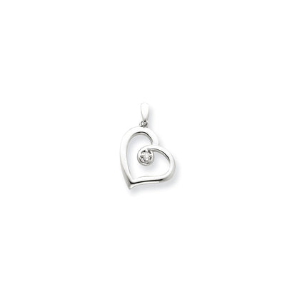 14K White Gold Real Diamond Heart Pendant