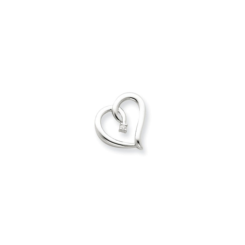 14K White Gold Real Diamond Heart Chain Slide