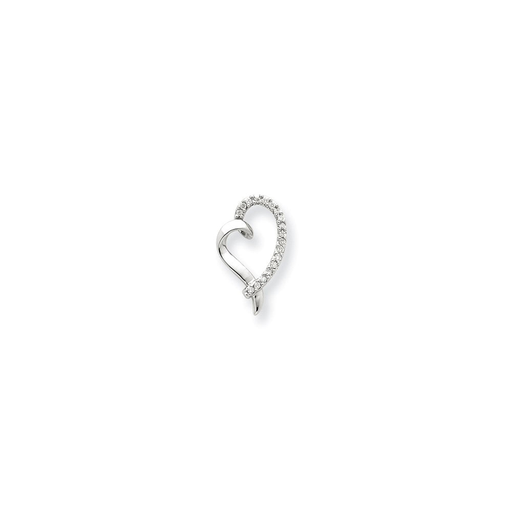14K White Gold Real Diamond Heart Chain Slide