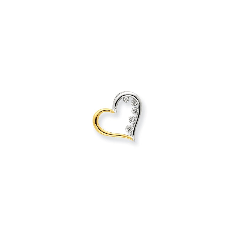 14k Two-Tone Gold Real Diamond Heart Slide
