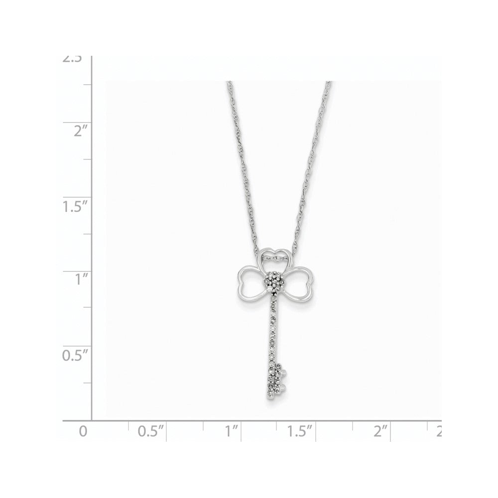 14K White Gold Clover Real Diamond Key Necklace