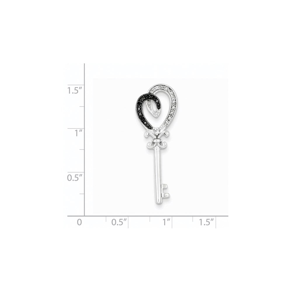 14K White Gold Black and White Diamond Heart Key Chain Slide