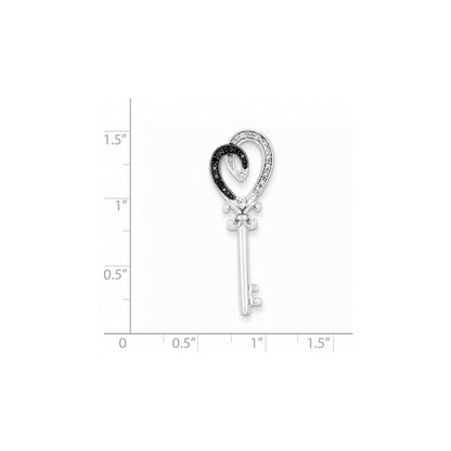 14K White Gold Black and White Diamond Heart Key Chain Slide