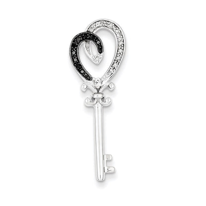 14K White Gold Black and White Diamond Heart Key Chain Slide