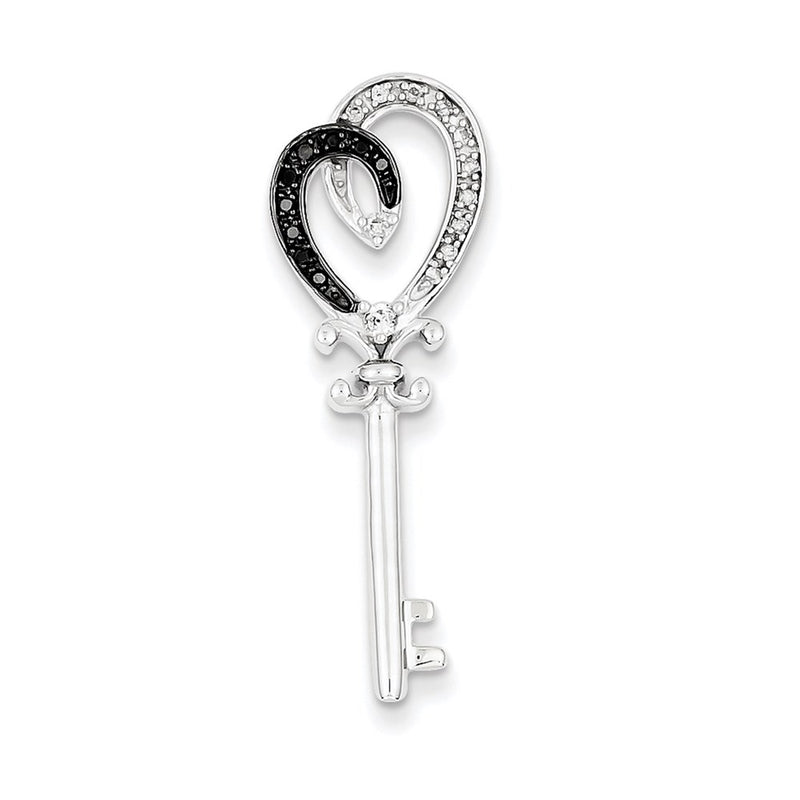14K White Gold Black and White Diamond Heart Key Chain Slide