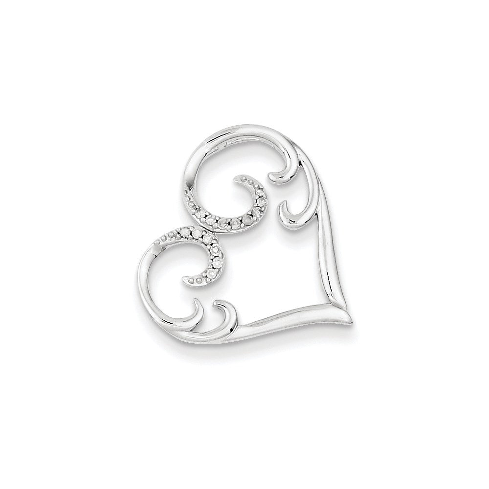 14k White Gold Real Diamond Heart Chain Slide