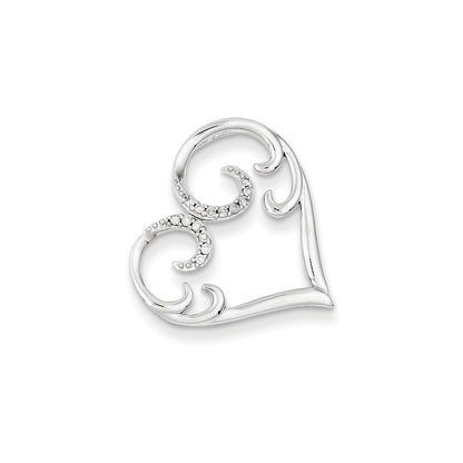 14k White Gold Real Diamond Heart Chain Slide