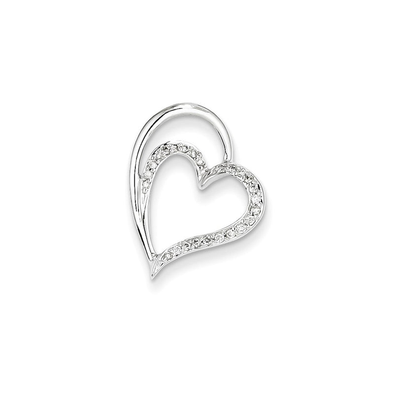 14K White Gold Real Diamond Heart Chain Slide