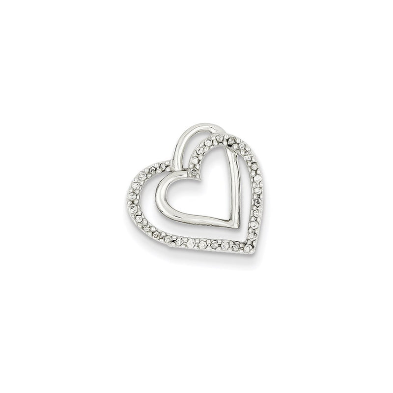 14K White Gold Real Diamond Double Heart Chain Slide