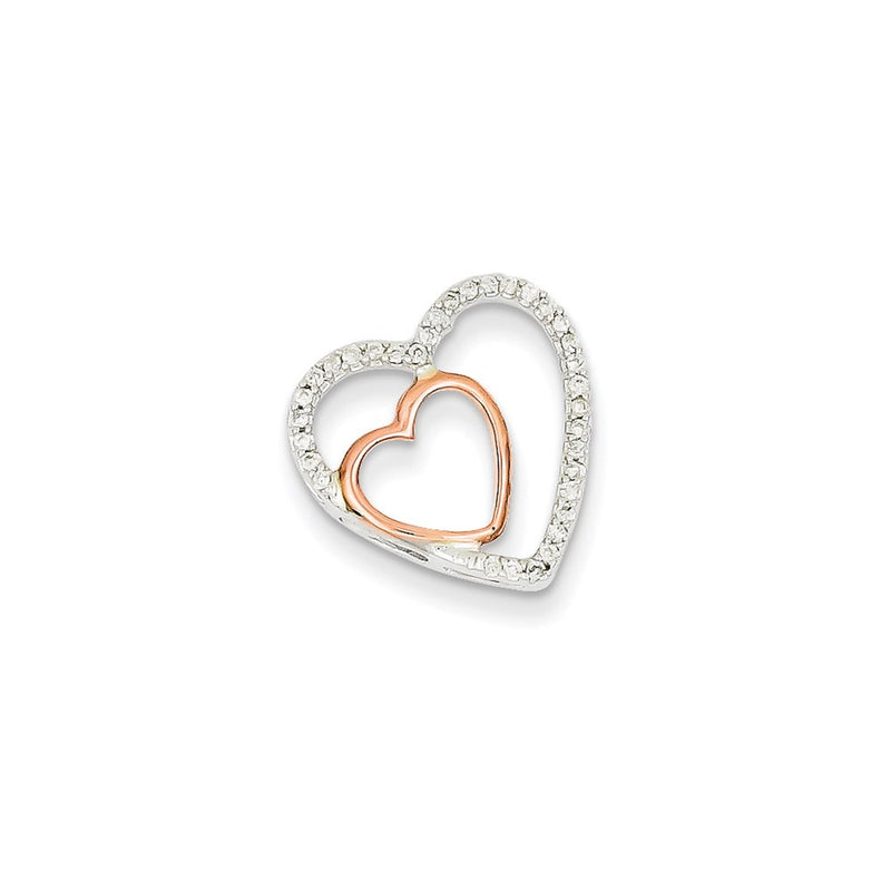 14K Two-tone White & Rose Gold Real Diamond Heart Chain Slide
