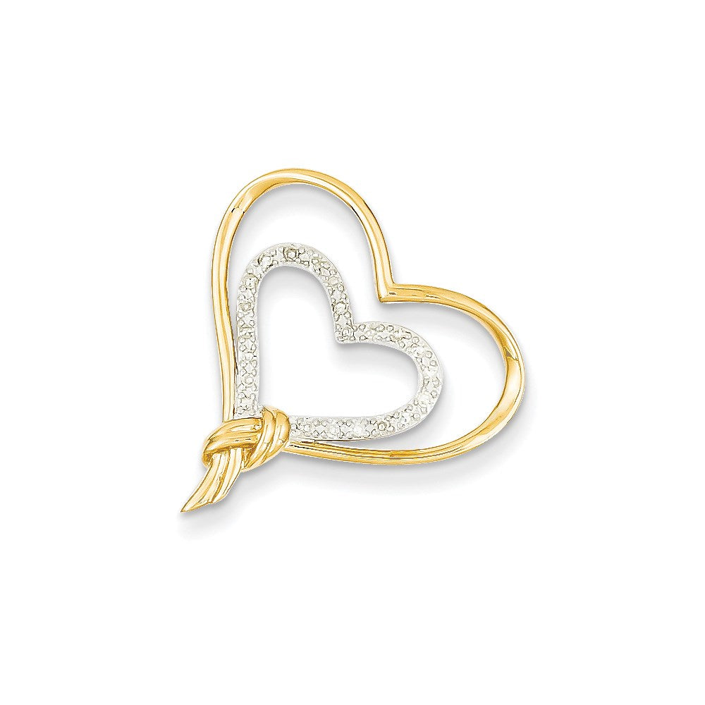 14k Two-Tone Gold Real Diamond Heart Slide