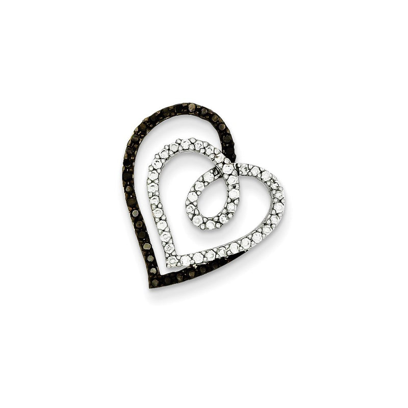 14K White Gold Black & White Real Diamond Heart Pendant