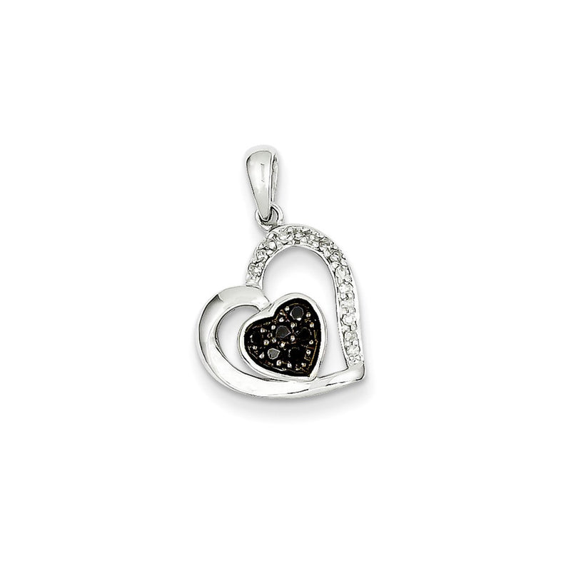 14K White Gold Black & White Real Diamonds Pendant