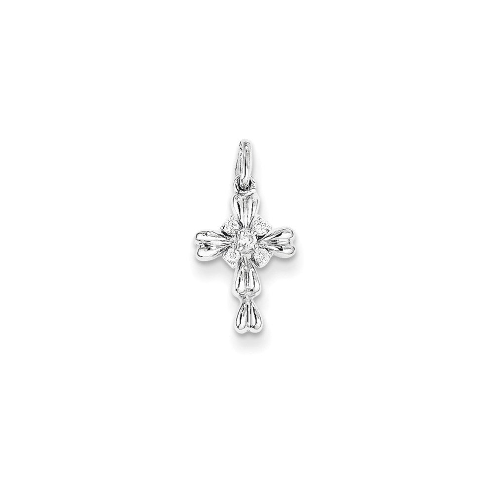 14K White Gold Real Diamond Cross Pendant