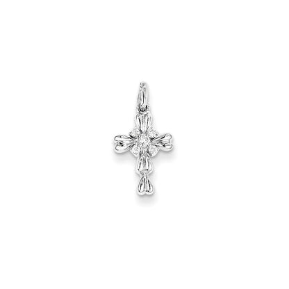 14K White Gold Real Diamond Cross Pendant