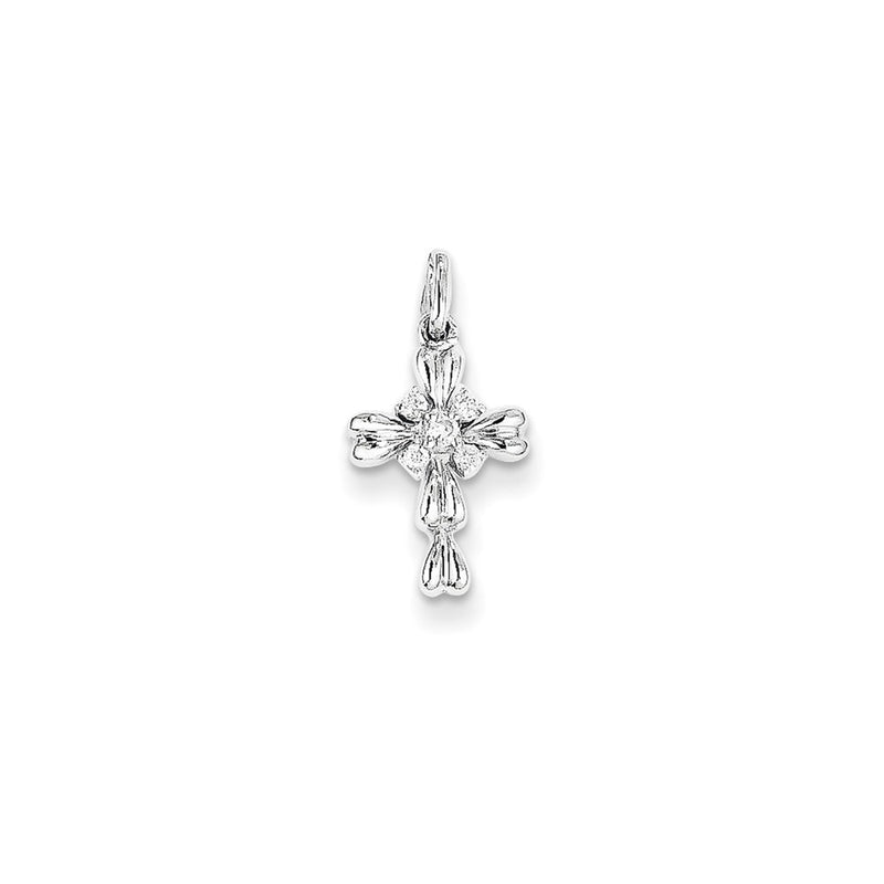 14K White Gold Real Diamond Cross Pendant