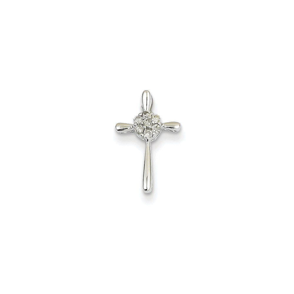 14K White Gold Real Diamond Cross Pendant