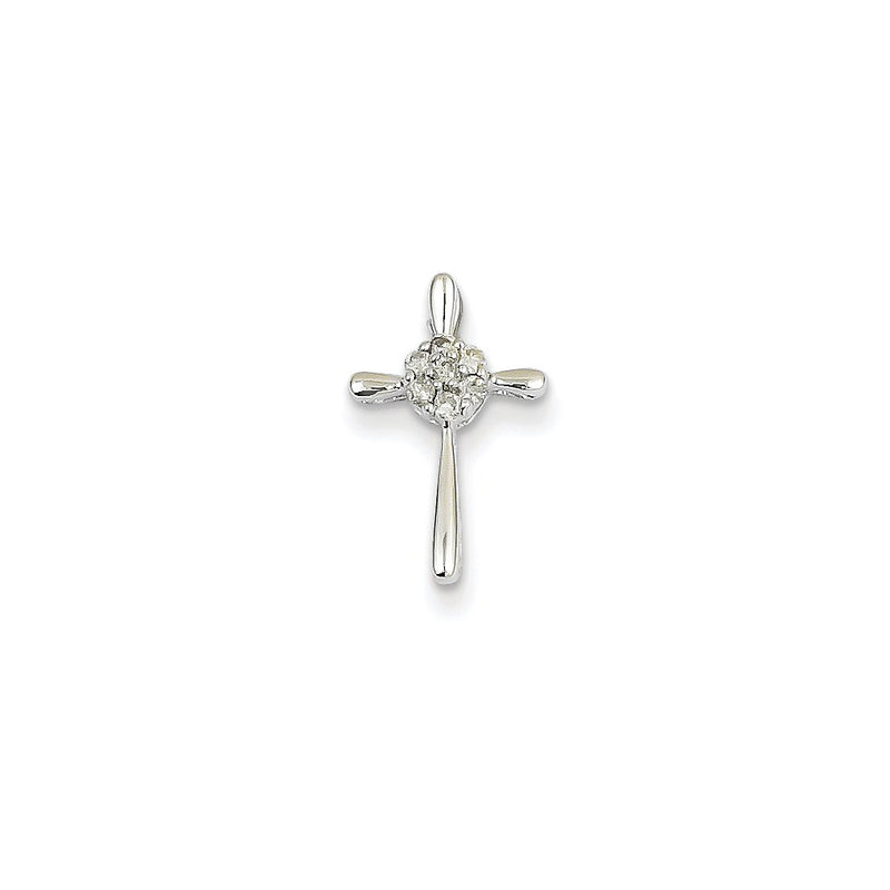 14K White Gold Real Diamond Cross Pendant