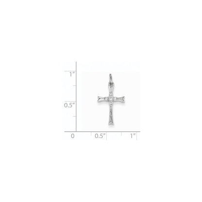 14K White Gold Real Diamond Cross Pendant