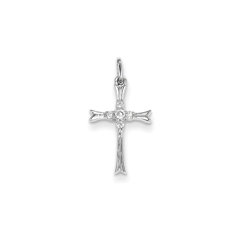 14K White Gold Real Diamond Cross Pendant
