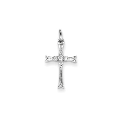 14K White Gold Real Diamond Cross Pendant
