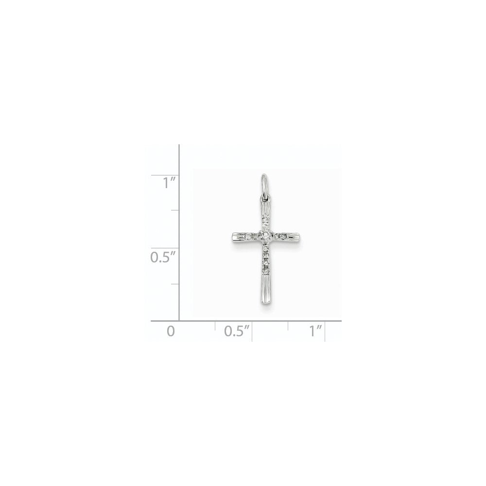 14K White Gold Real Diamond Cross Pendant