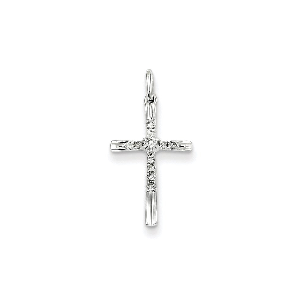 14K White Gold Real Diamond Cross Pendant