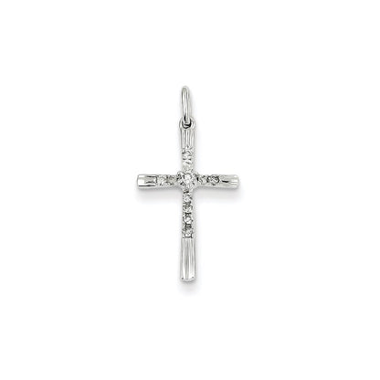 14K White Gold Real Diamond Cross Pendant