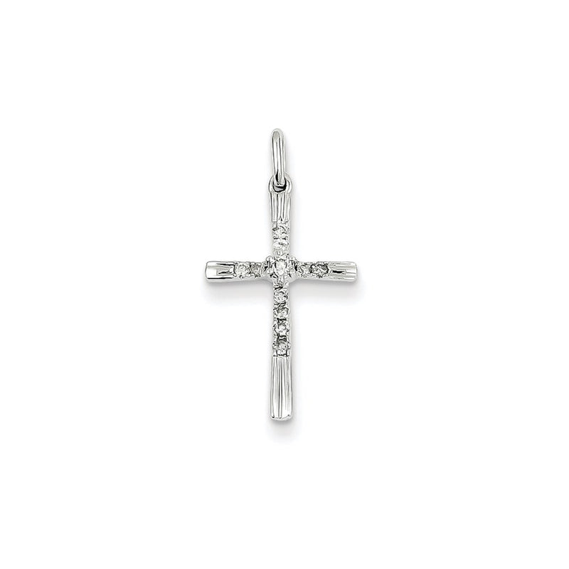 14K White Gold Real Diamond Cross Pendant