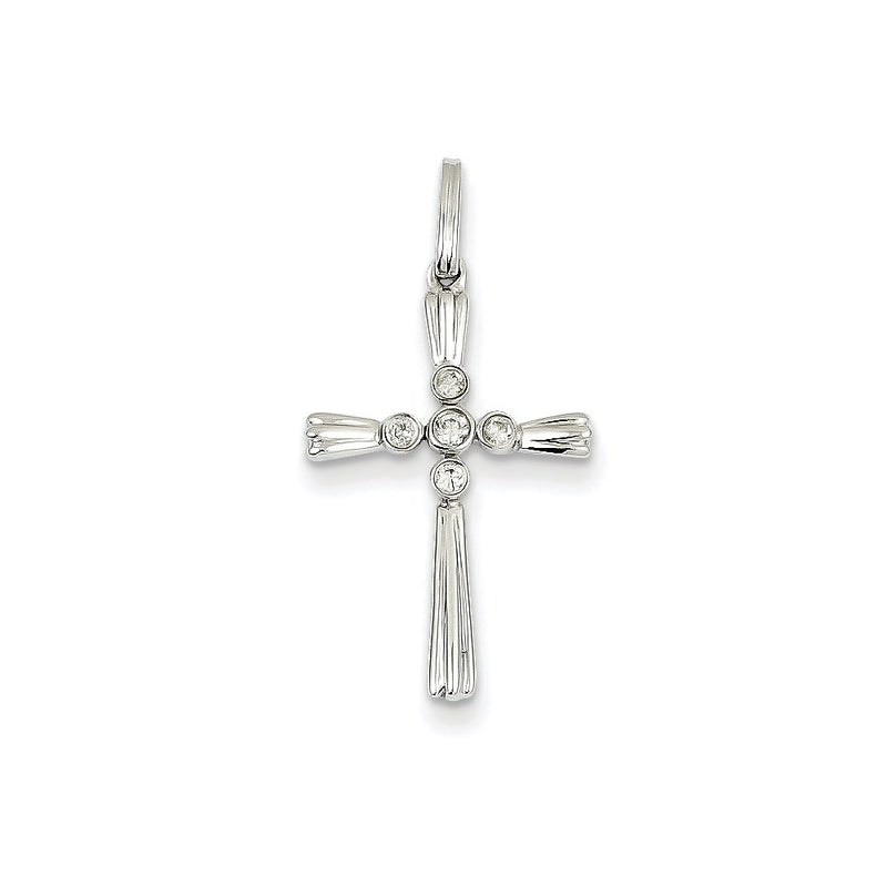 14K White Gold Real Diamond Cross Pendant