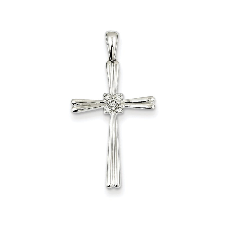 14k White Gold Real Diamond Cross Pendant