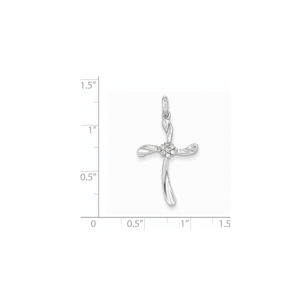 14K White Gold Real Diamond Cross Pendant