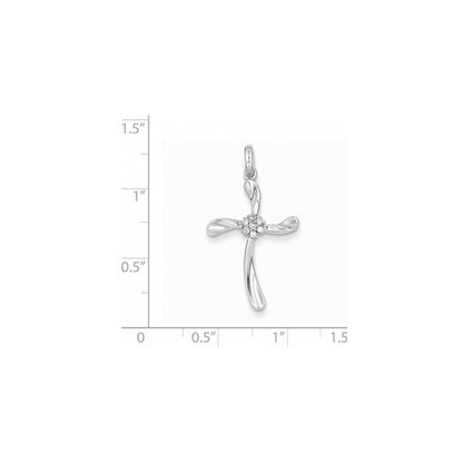 14K White Gold Real Diamond Cross Pendant