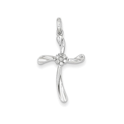 14K White Gold Real Diamond Cross Pendant