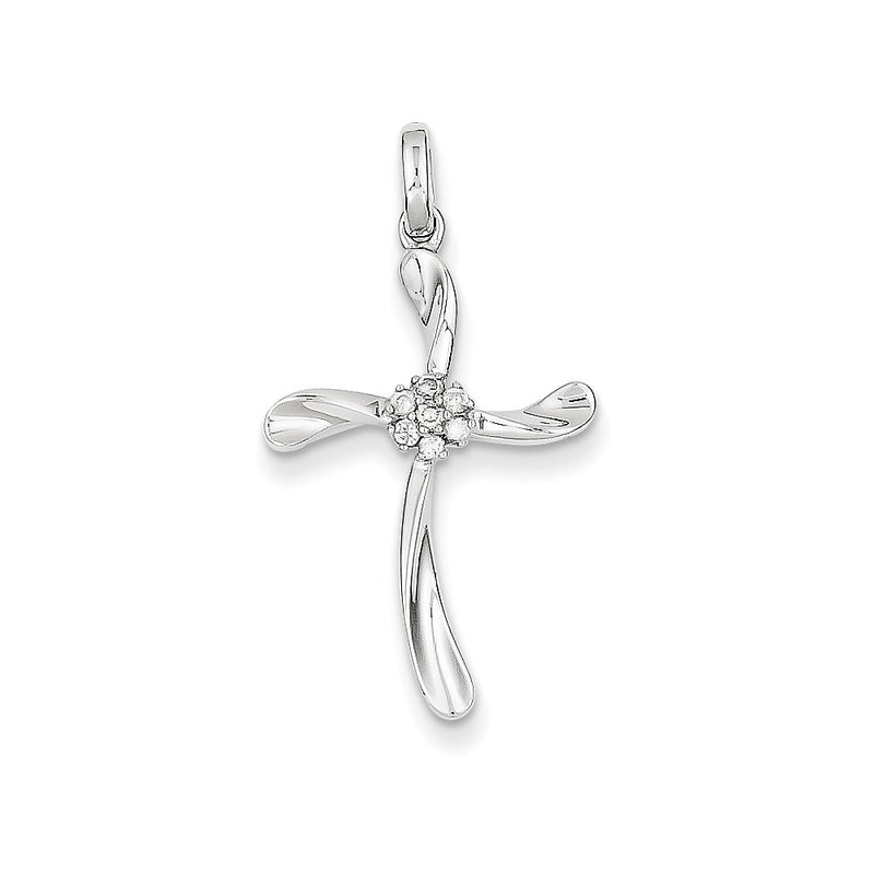 14K White Gold Real Diamond Cross Pendant