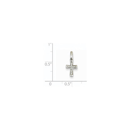14K White Gold Small Real Diamond Latin Cross Pendant