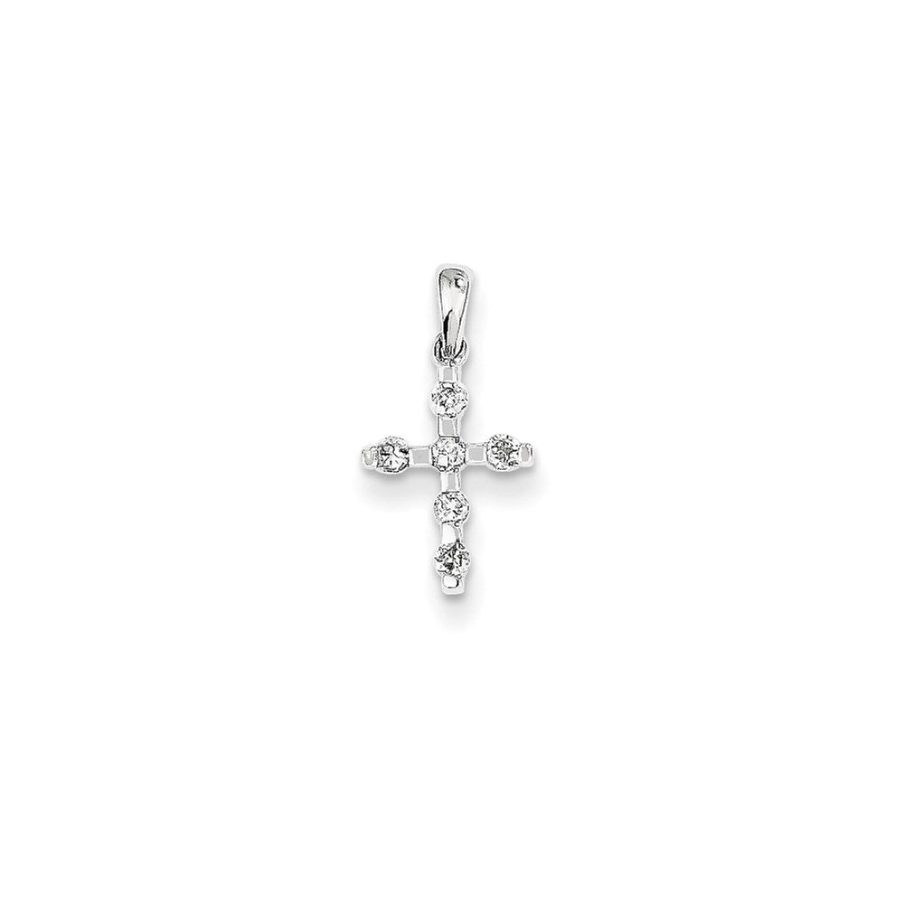 14K White Gold Real Diamond Cross Pendant