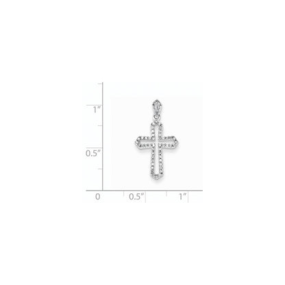 14K White Gold Real Diamond Cross Pendant