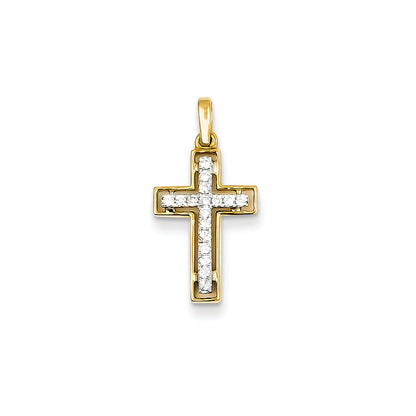14k Two-Tone Gold Real Diamond Cross Pendant