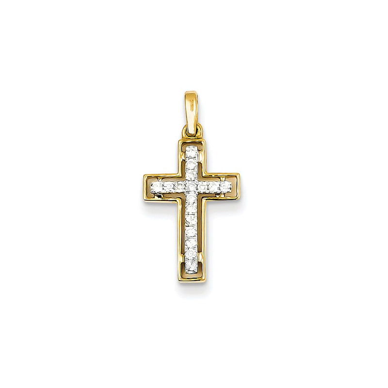 14k Two-Tone Gold Real Diamond Cross Pendant