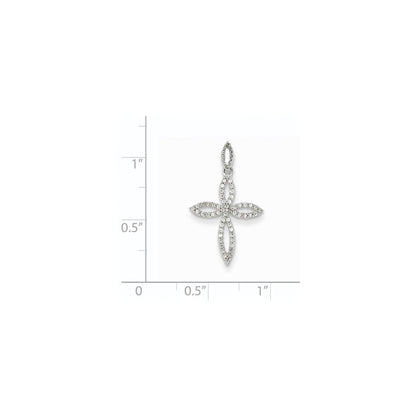 14K White Gold Real Diamond Cross Pendant