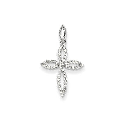 14K White Gold Real Diamond Cross Pendant