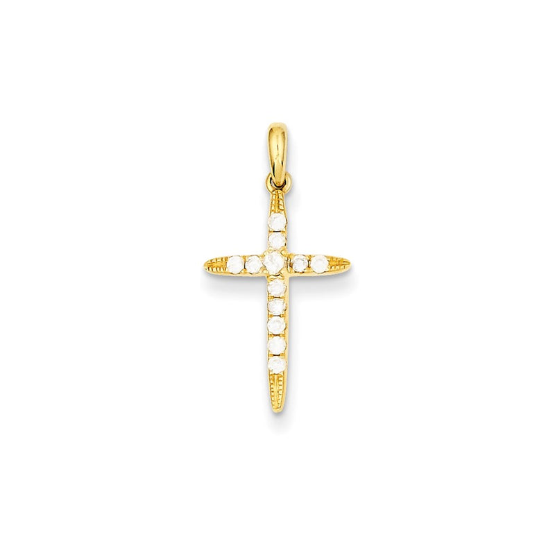 14K Yellow Gold Real Diamond Cross Pendant