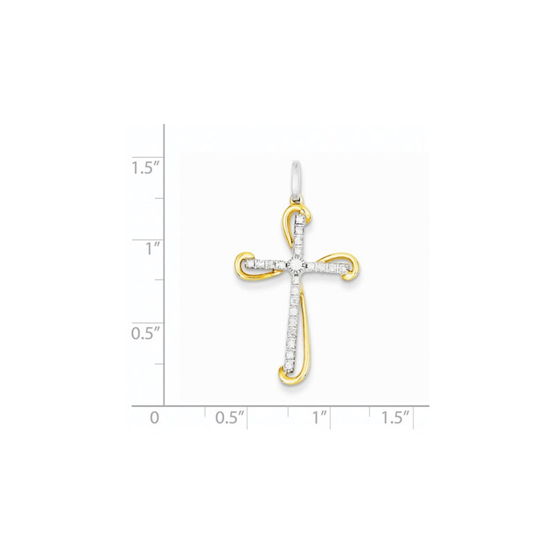 14K Two tone Diamond Cross Pendant