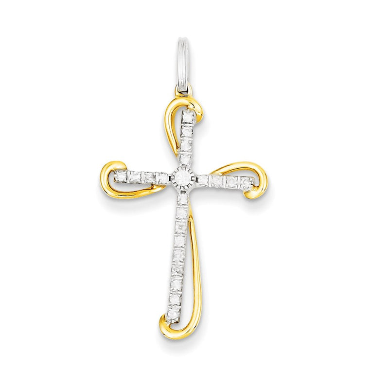 14K Two tone Diamond Cross Pendant