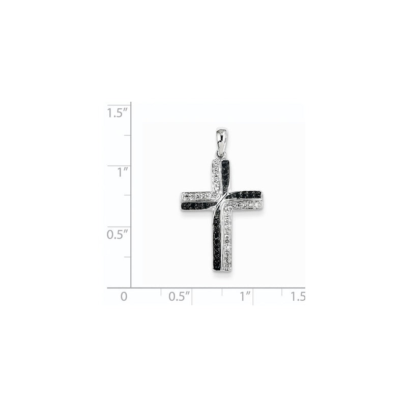 14K White Gold Black & White Real Diamond Cross Pendant