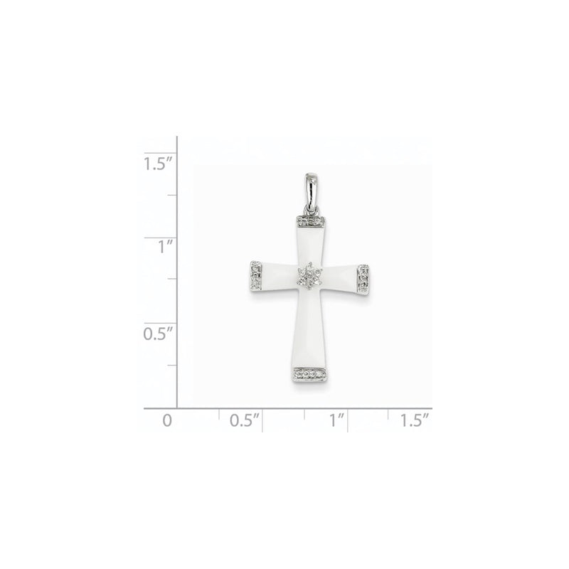 14K White Gold White Agate and Diamond Cross Pendant