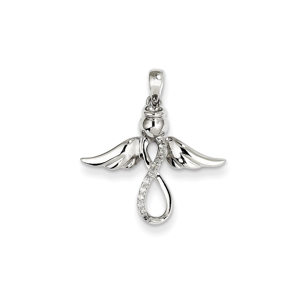 14k White Gold Real Diamond Angel Pendant